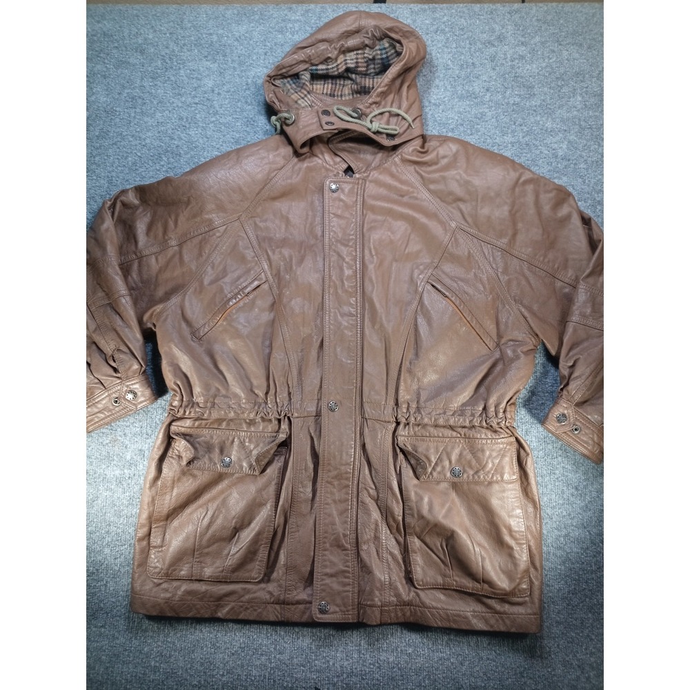Vintage Giaccomo Larusso Leather Jacket Mens 54 Brown Hooded Field Safari Italy